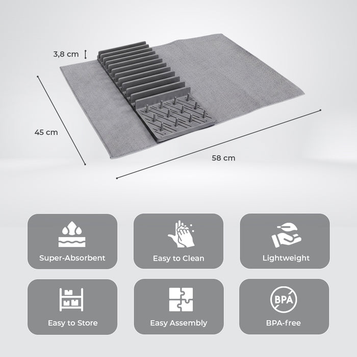 Milex Drying Rack & Mat – 2-in-1 Dish Drying Rack with Super-Absorbent Microfiber Mat