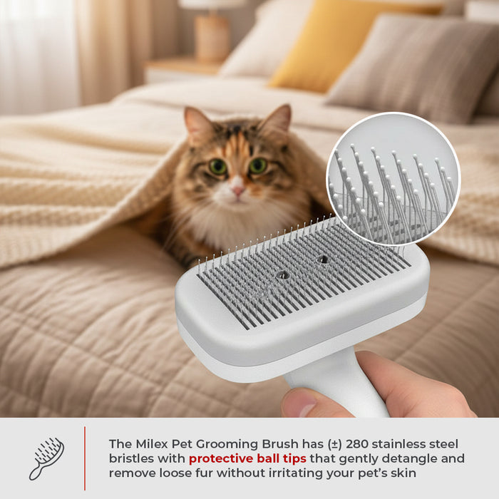 Milex Pet Grooming Brush – Self-Cleaning Deshedding Brush for Dogs & Cats with Ionic Technology