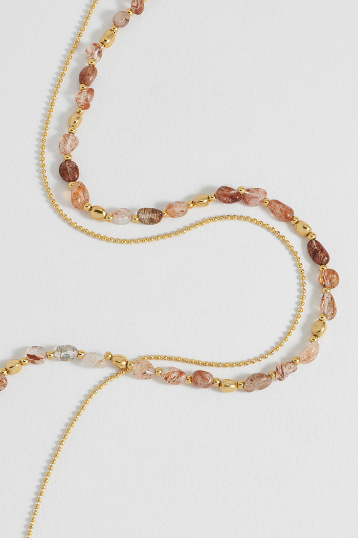Mixed Gemstone Pebble Double Chain Necklace