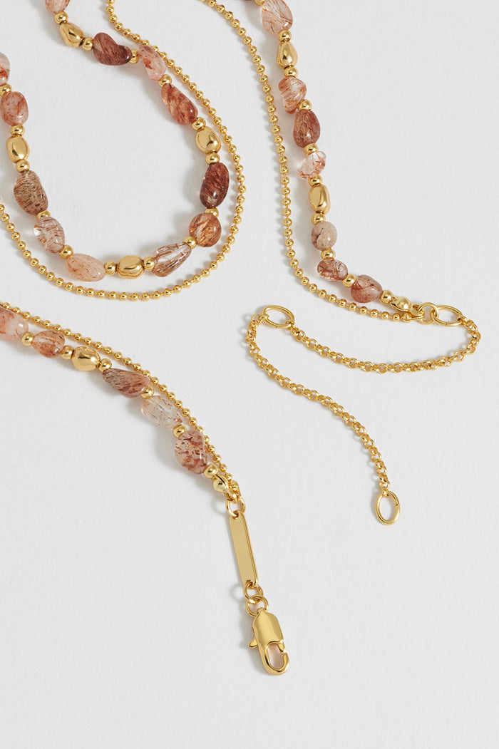 Mixed Gemstone Pebble Double Chain Necklace