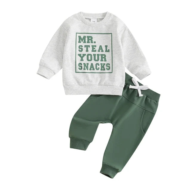 Off-White Top Green Pants / 12-18 months