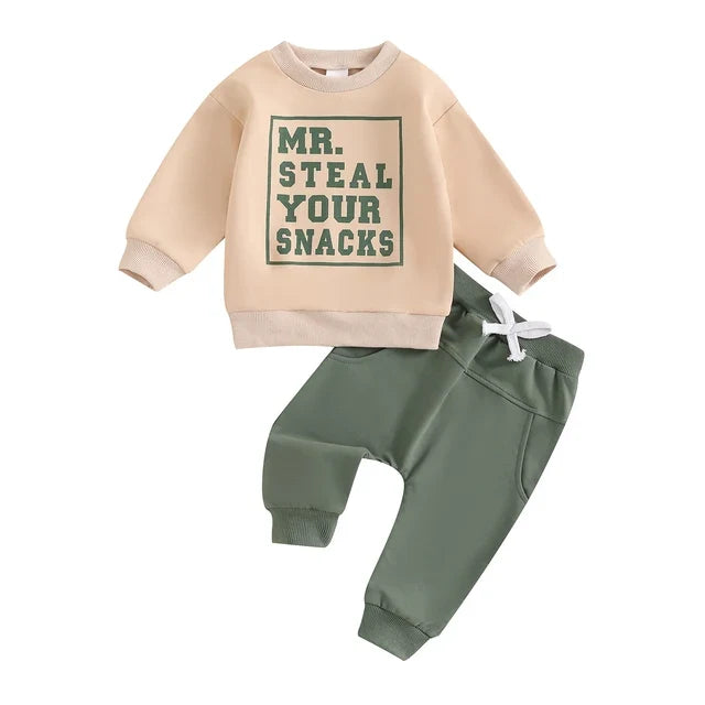 Cream Top Green Pants / 12-18 months