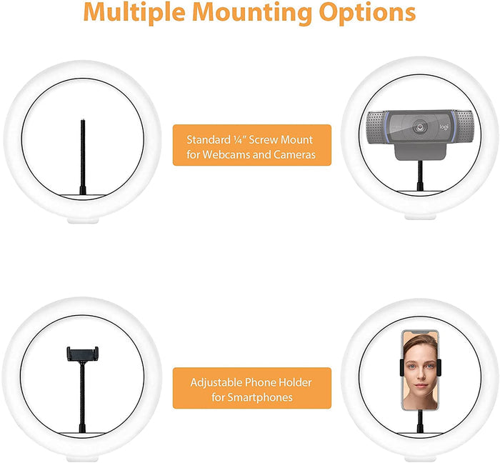 The ring light can support a webcam or phone mounted on it.