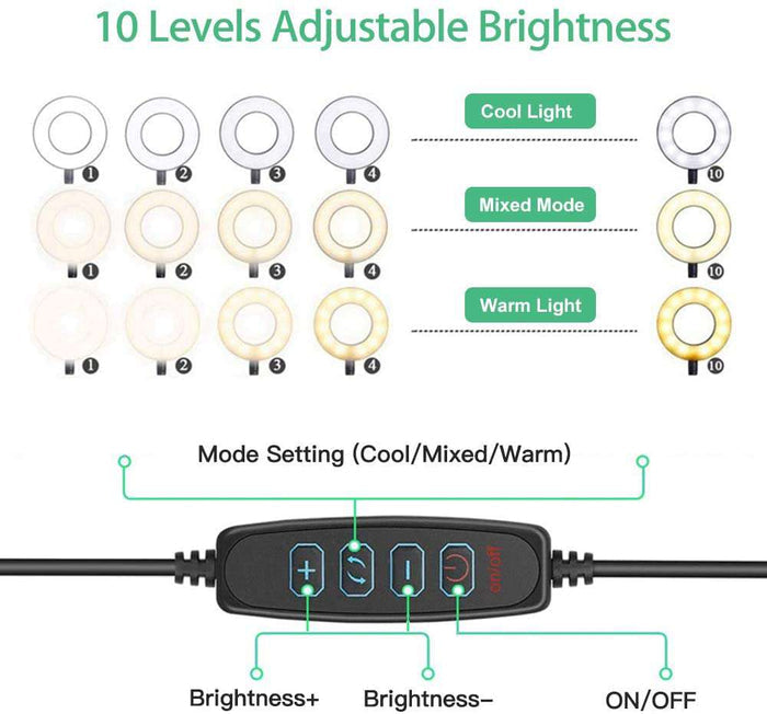 Ring lights with remote control for 3 lighting modes and 10-level adjustable brightness.