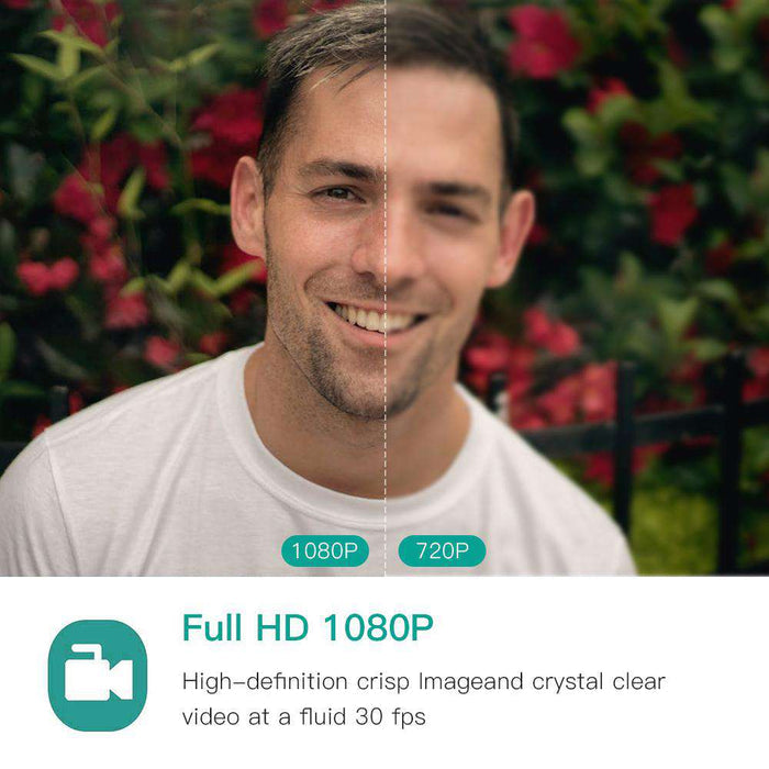 Compared to 720p webcam, NexiGo 1080p webcam captures a man's face with greater clarity.