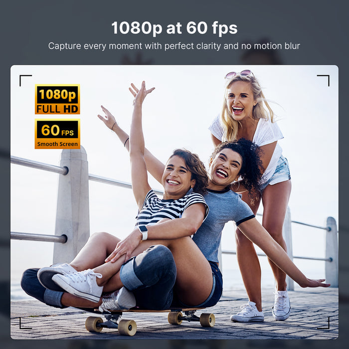 Three girls are sitting on skateboards and riding them, and the video plays smoothly without any frame drops.