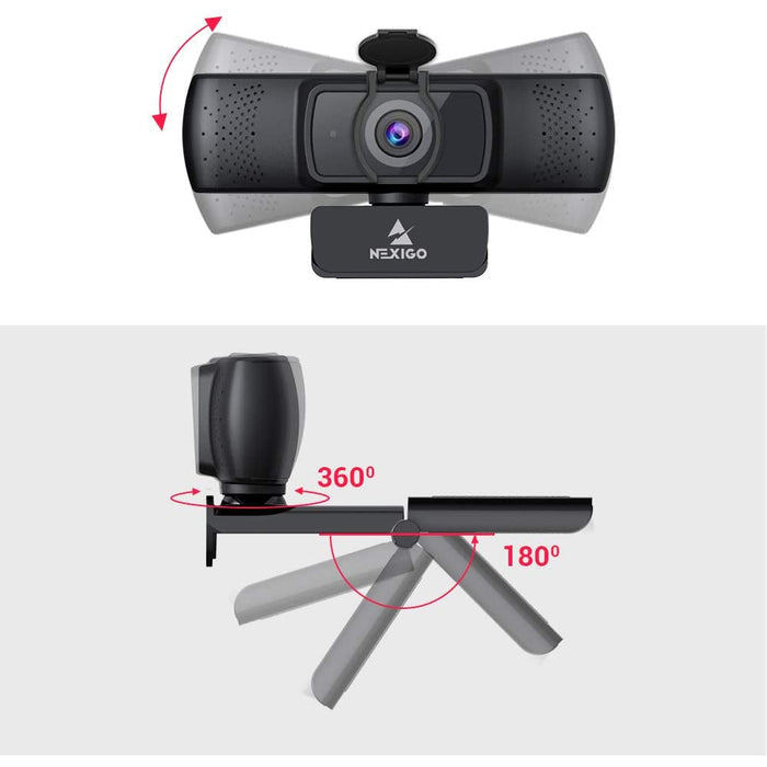 Webcam rotates 360 degree left/right; camera clip can open up to 180 degree.