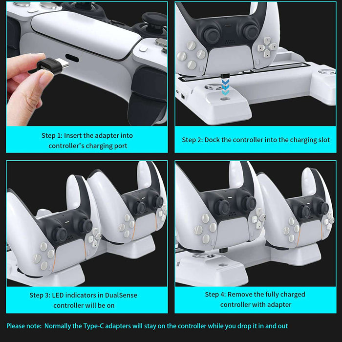Insert the adapter into the controller, place it in the charging slot, and if the light is on, it's charging.
