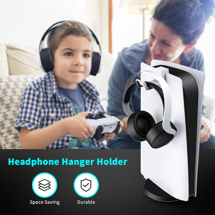 The headphone hook saves space and provides a stable mount for your headphones.