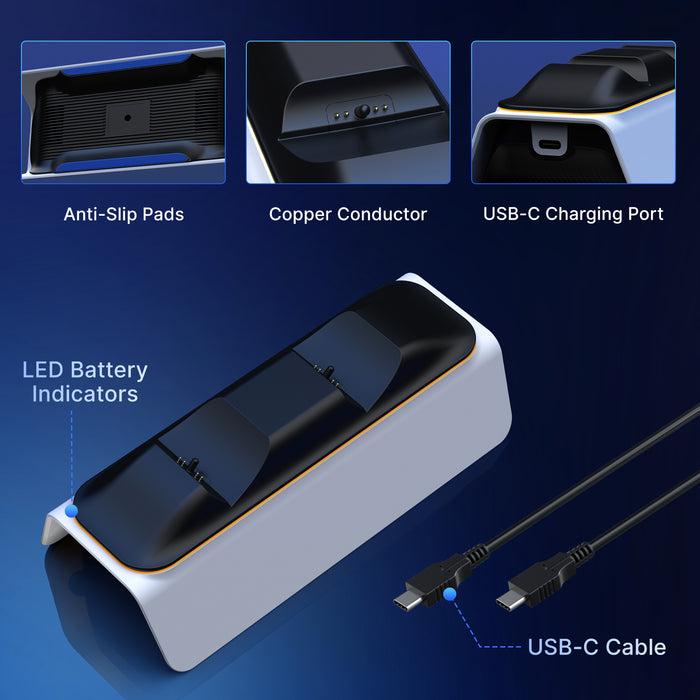 It provides a detailed display of the various parts of the charging dock.