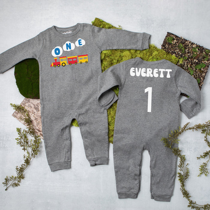 One Train Long Sleeved Personalized 1st Birthday Romper