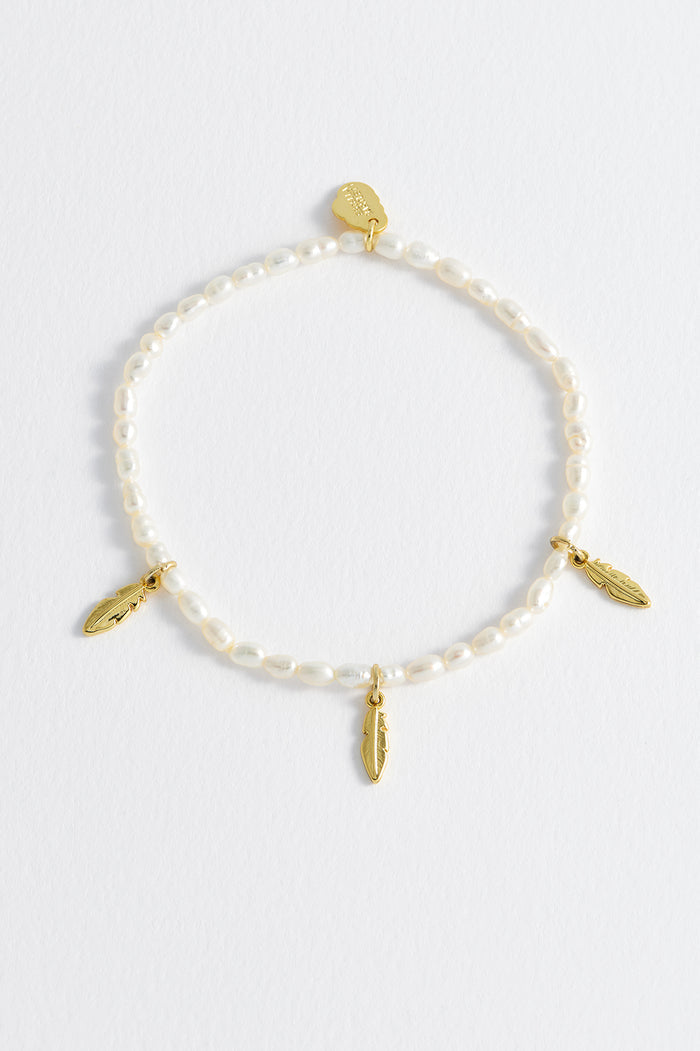 Pearl Feather Charm Bracelet
