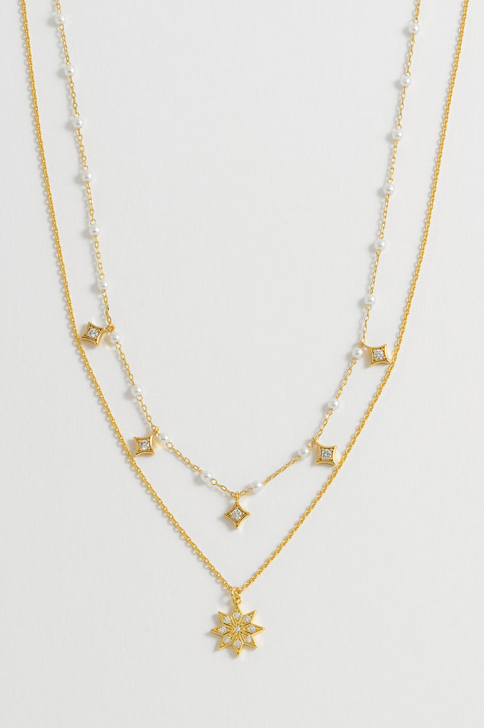 Pearl Star Double Chain Necklace