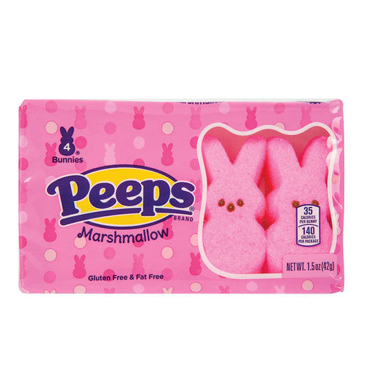 Peeps Pink Bunny Marshmallow Candy 4 Pieces - 24 Count