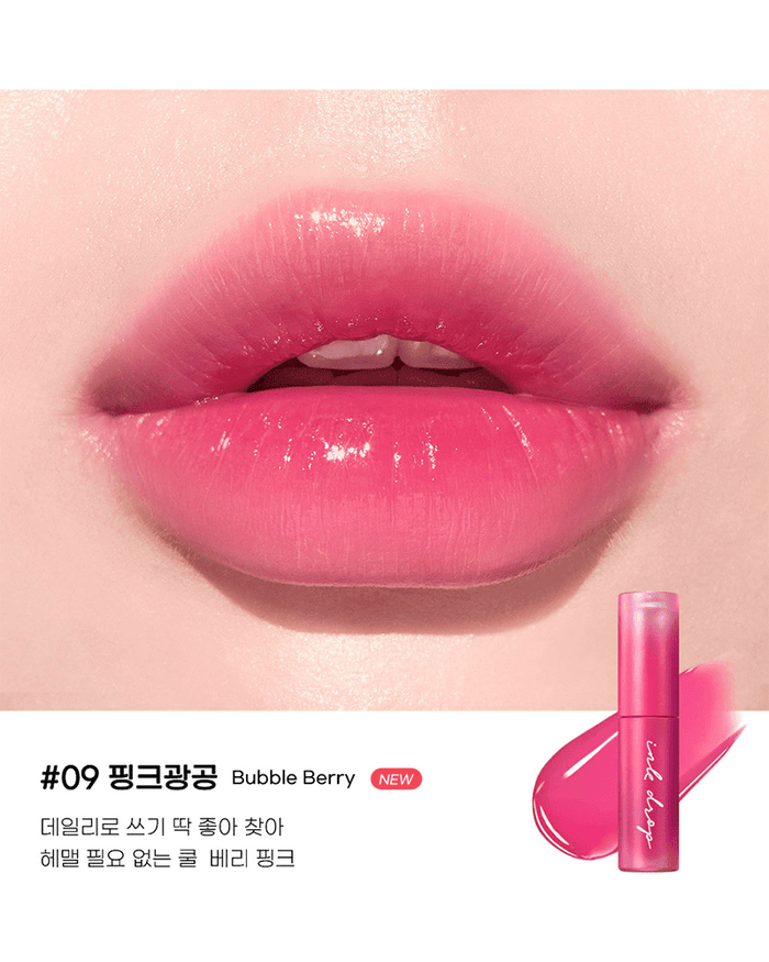 Swatch of Peripera Ink Mood Drop Tint Series 3 in shade Bubble Berry on lips