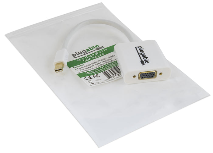 Plugable Mini DisplayPort to VGA adapter supports Thunderbolt, 1920x1200 at 60Hz resolution, and DP++ output.