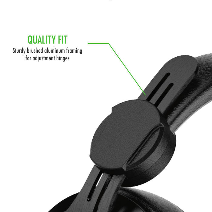 Plugable Performance Onyx Gaming Headset adjustment hinge featuring sturdy brushed aluminum framing.