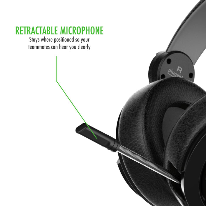 Plugable Performance Onyx Gaming Headset features a retractable microphone that stays in position.