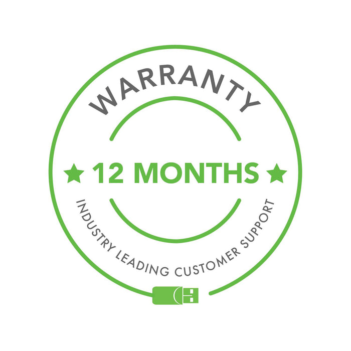 Warranty badge for Plugable UD-PRO8: 12-month warranty with industry-leading customer support.