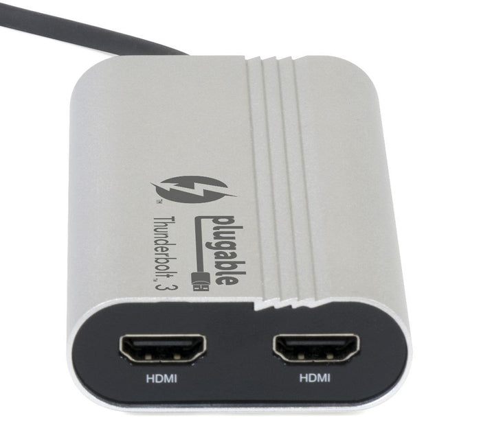 Plugable Thunderbolt 3 adapter with two HDMI output ports.