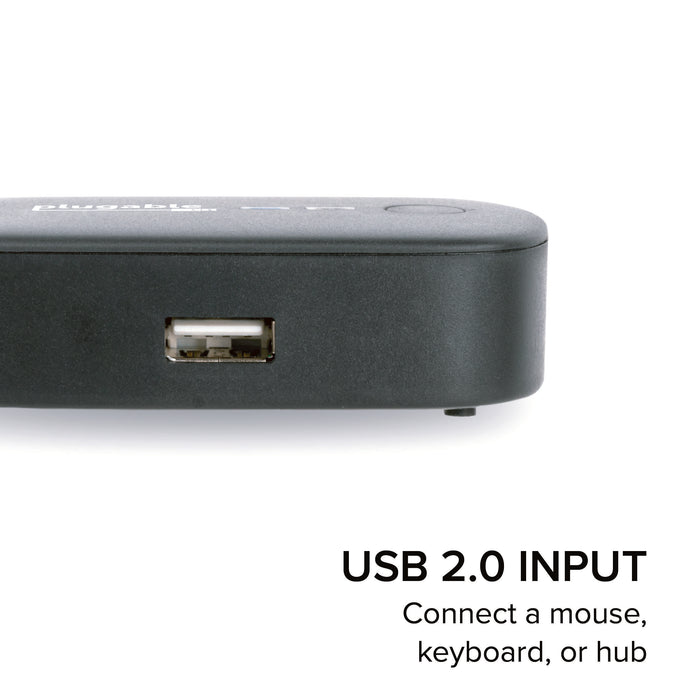 USB2-SWITCH2 front panel featuring a USB 2.0 input port for connecting a mouse, keyboard, or hub.