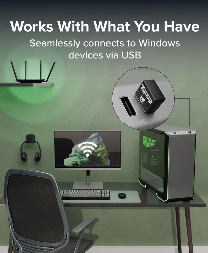 USB-WIFINT WiFi adapter connecting to a Windows desktop computer via a USB port.