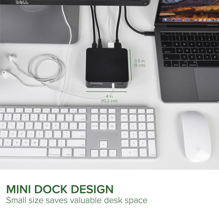 Plugable UD-CAM mini dock dimensions: 3.5 inches (9 cm) by 4 inches (10.2 cm) for compact desk space usage.