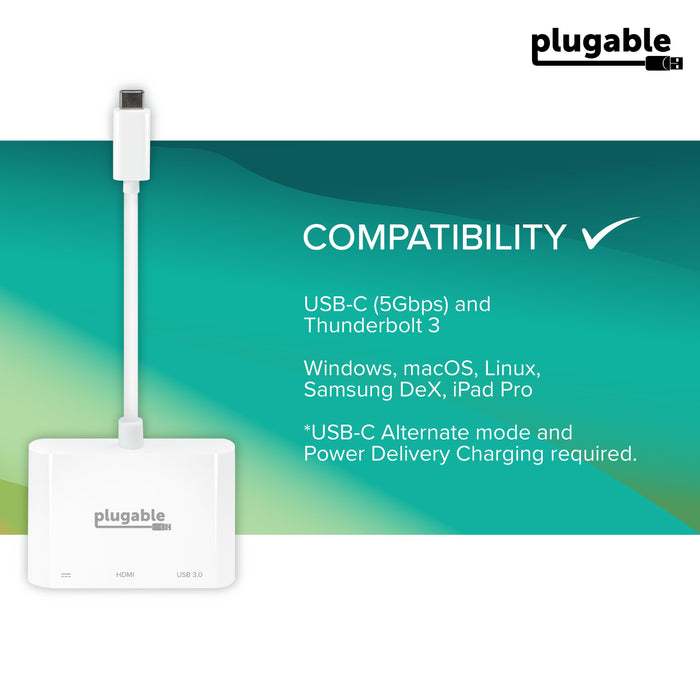 USBC-MD103 compatibility: USB-C (5Gbps), Thunderbolt 3, Windows, macOS, Linux, Samsung DeX, iPad Pro. Requires Alt Mode.