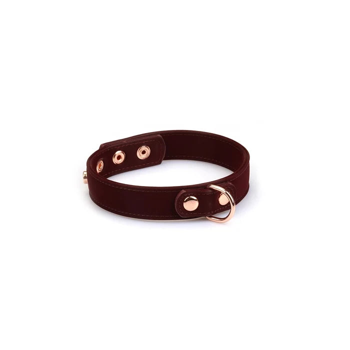 Plush Velour Metallic Burgundy Collar with Nipple Clamps