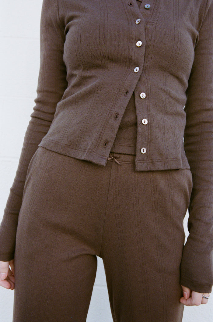 POINTELLE CARDIGAN IN COCOA