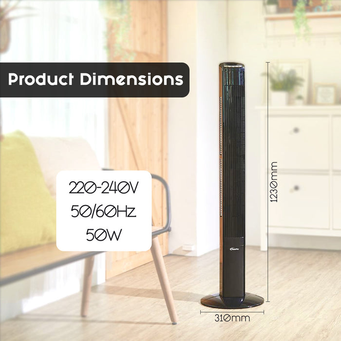 PowerPac 46" Tower Fan – Remote Control, Oscillation, Timer, 3 Modes, Digital display, Portable, Energy-efficient, 3-Speed, grey, PPTF460