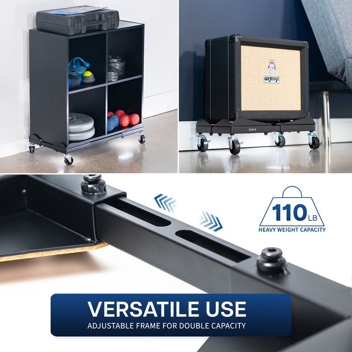 Heavy duty mobile CPU cart for large PCs, featuring width and length adjustment.