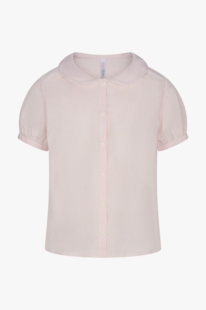 PUFF SLEEVE BUTTON DOWN IN BLUSH STRIPE