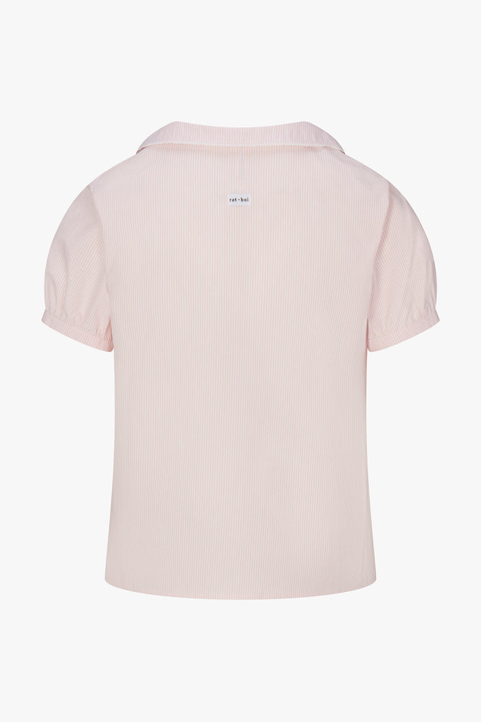 PUFF SLEEVE BUTTON DOWN IN BLUSH STRIPE