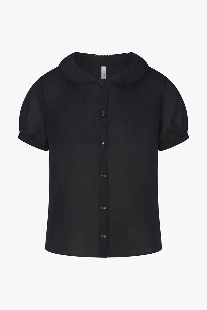 PUFF SLEEVE BUTTON DOWN IN ONYX DOBBY