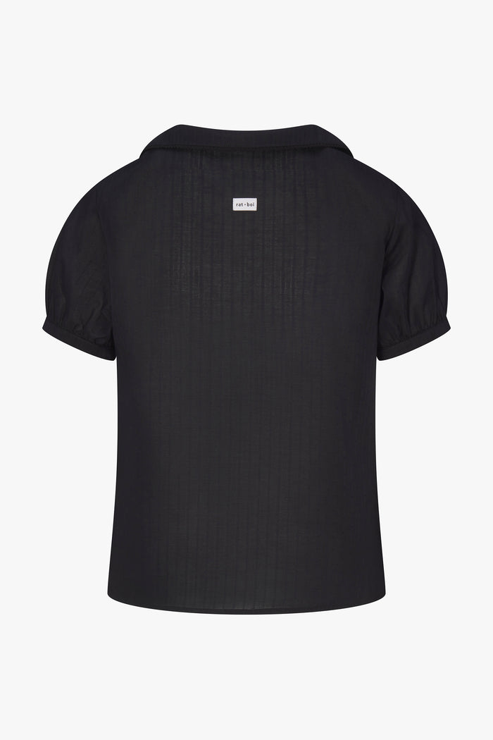 PUFF SLEEVE BUTTON DOWN IN ONYX DOBBY