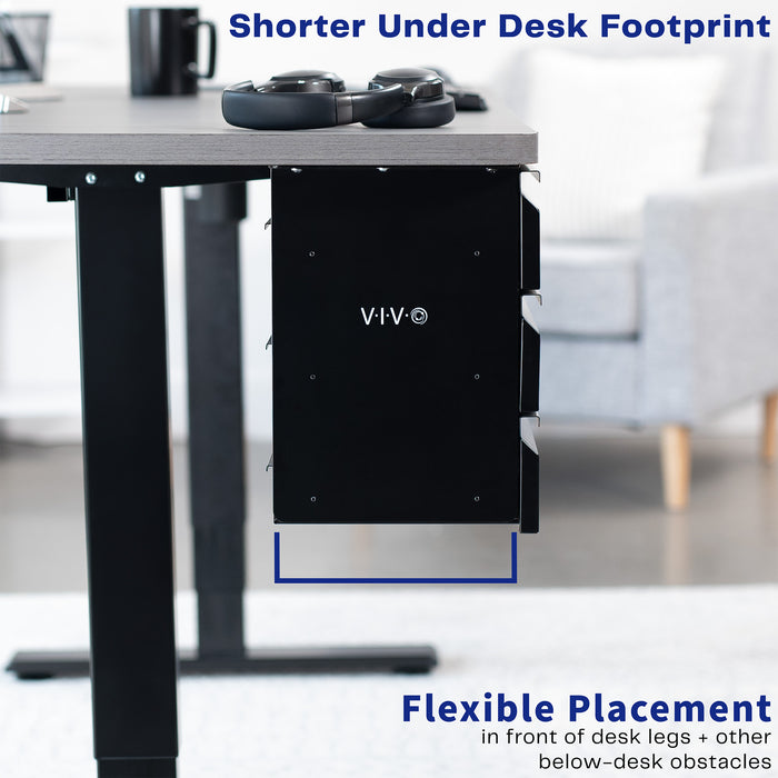 Sleek under desk storage unit with three pull-out drawers for office workstation organization.