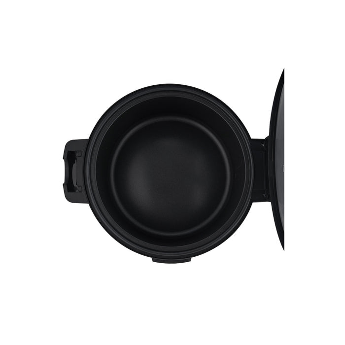 Top-down view of an open Cuckoo rice cooker with a black nonstick inner pot. (INNERPOT-CR-3055)
