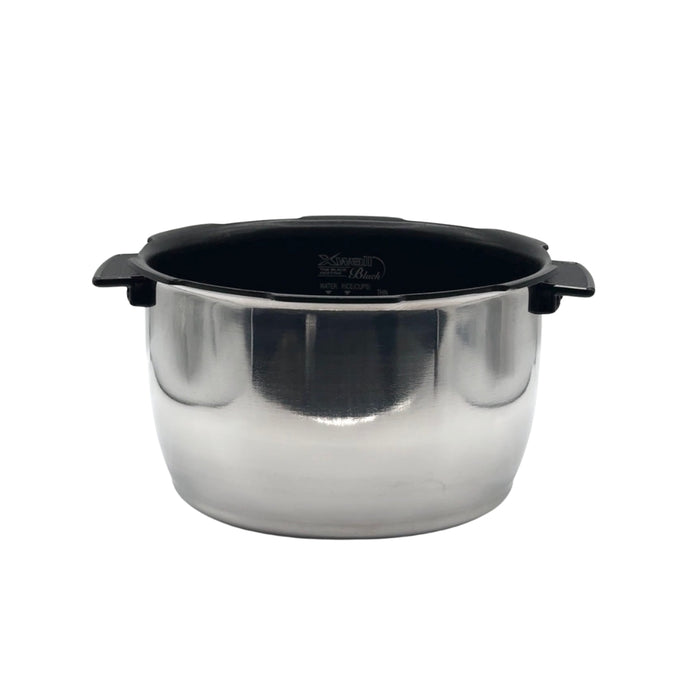 Replacement stainless steel inner pot with black nonstick coating and side handles for Cuckoo rice cookers. (INNERPOT-CRP-HWS10)