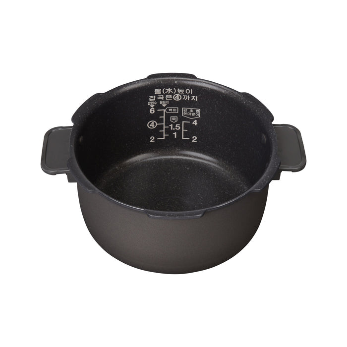 Replacement nonstick inner cooking pot with side handles and capacity markings for a Cuckoo pressure rice cooker. (INNERPOT-CRP-J06)