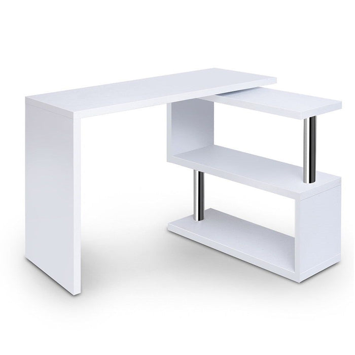 Rotary Corner Desk with Bookshelf - White -Home Living Store - -