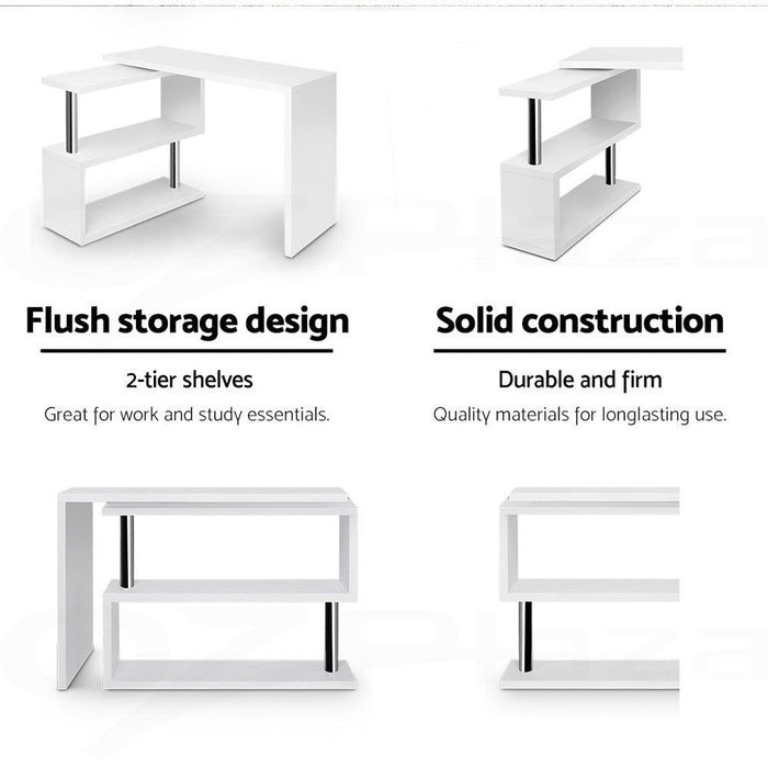 Rotary Corner Desk with Bookshelf - White -Home Living Store - -