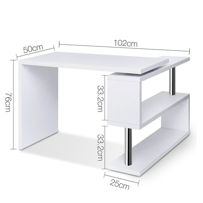Rotary Corner Desk with Bookshelf - White -Home Living Store - -