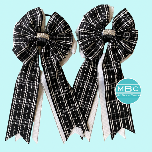 🤩 Show Bows: Black Plaid on White
