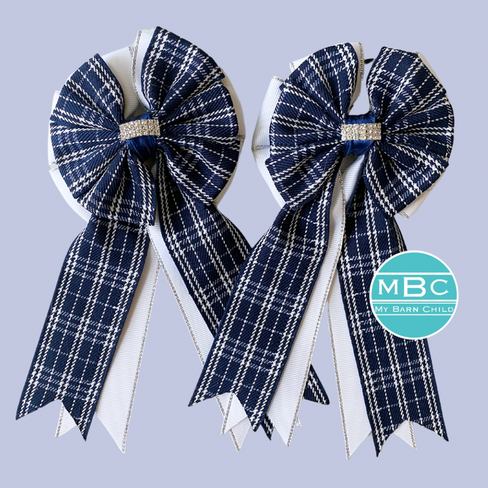 🤩 Show Bows: Navy Plaid on White