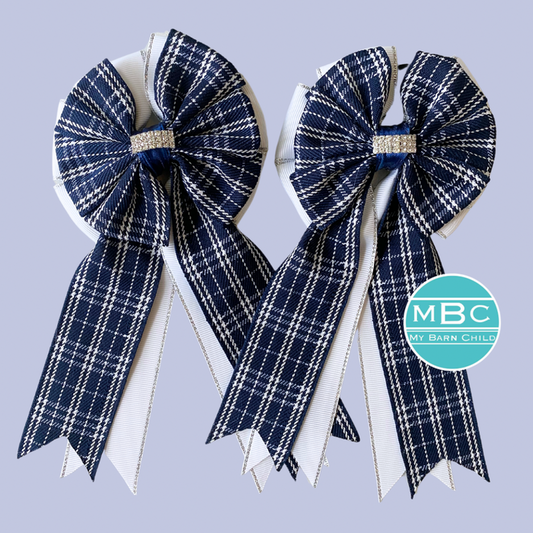 🤩 Show Bows: Navy Plaid on White