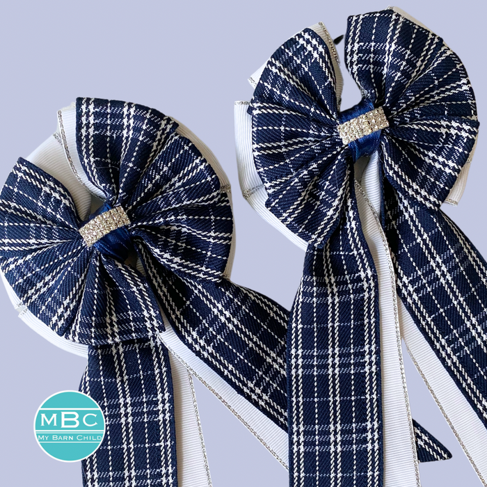 🤩 Show Bows: Navy Plaid on White