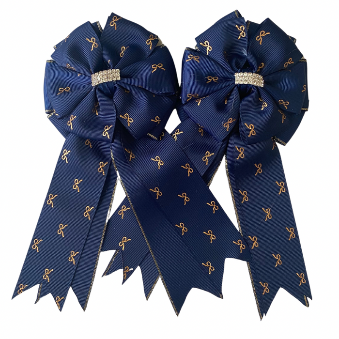 🤩 Show Bows: Navy w/Metallic Gold Bow Print