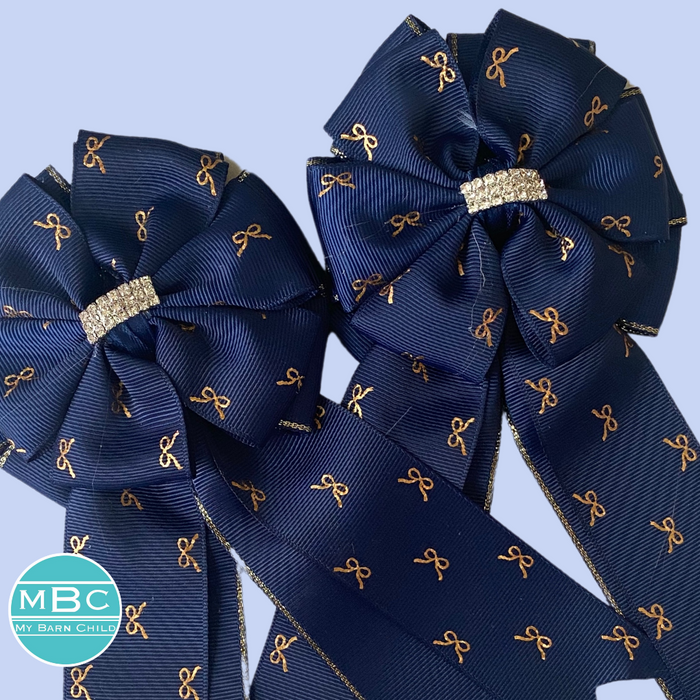🤩 Show Bows: Navy w/Metallic Gold Bow Print