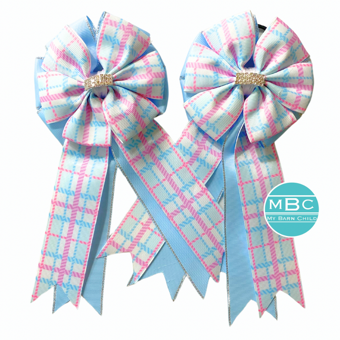 🤩 Show Bows: Pink/Baby Blue Plaid